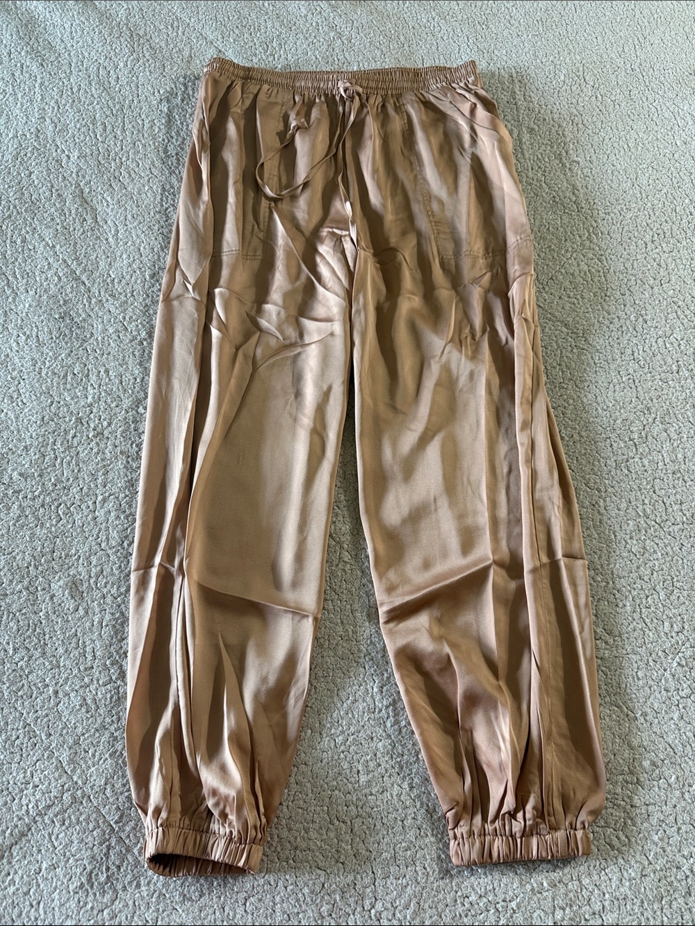 Maverick The Collection Satin Elastic-Waist Jogger Trousers - Taupe Large New